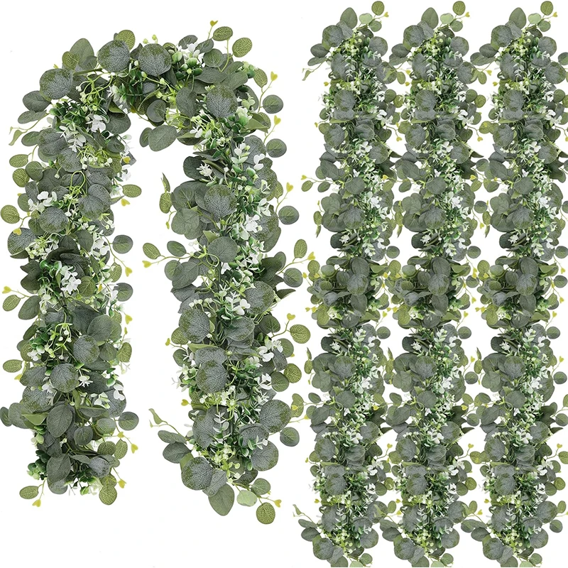 

4 Pack Artificial Eucalyptus Leaf Garland 6 FT Faux Greenery Plant Fake Hanging Vines for Decoration Table Mantle