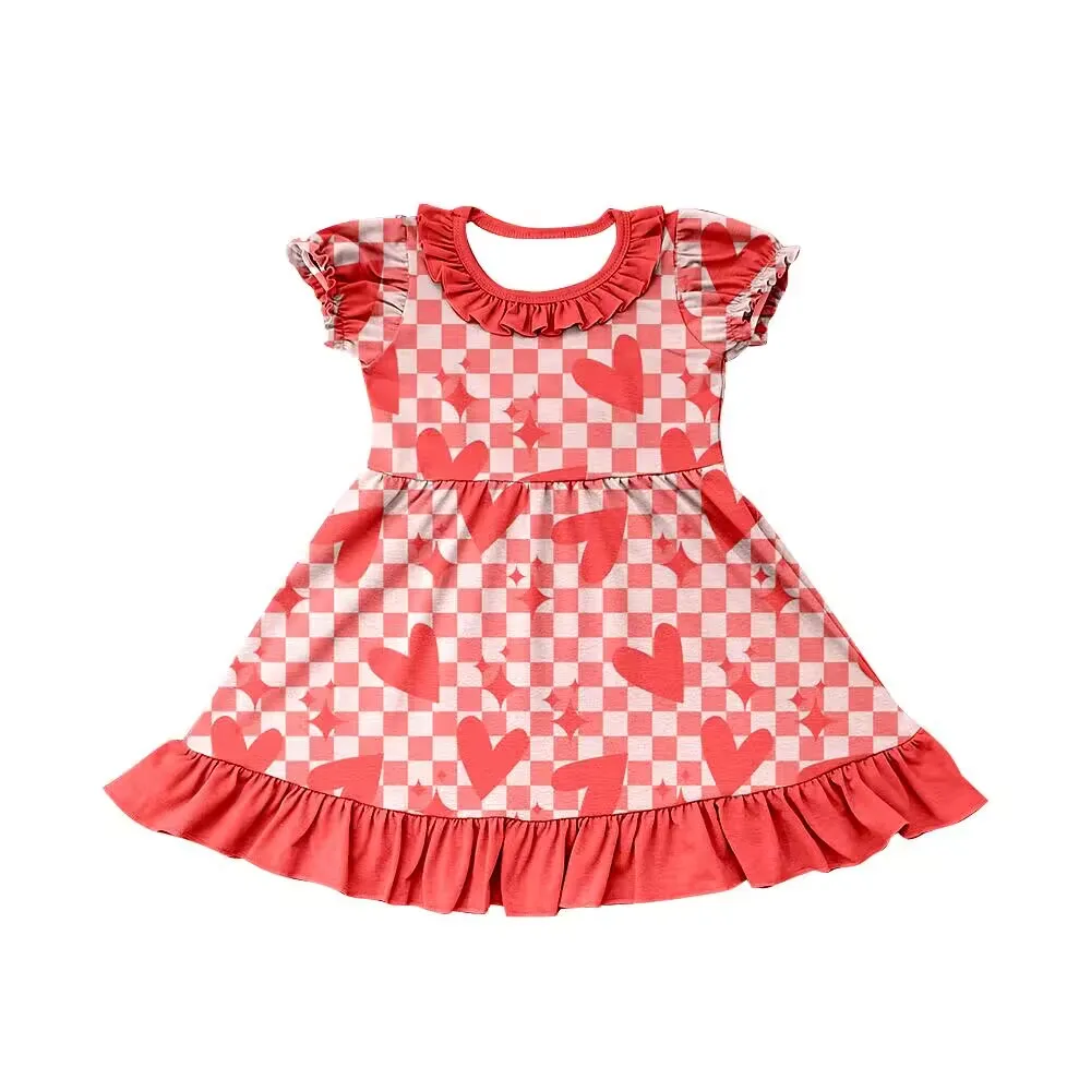 Boutique hot selling Valentine's Day dress baby girl small flying sleeve dress love paper airplane toddler milk silk clothing