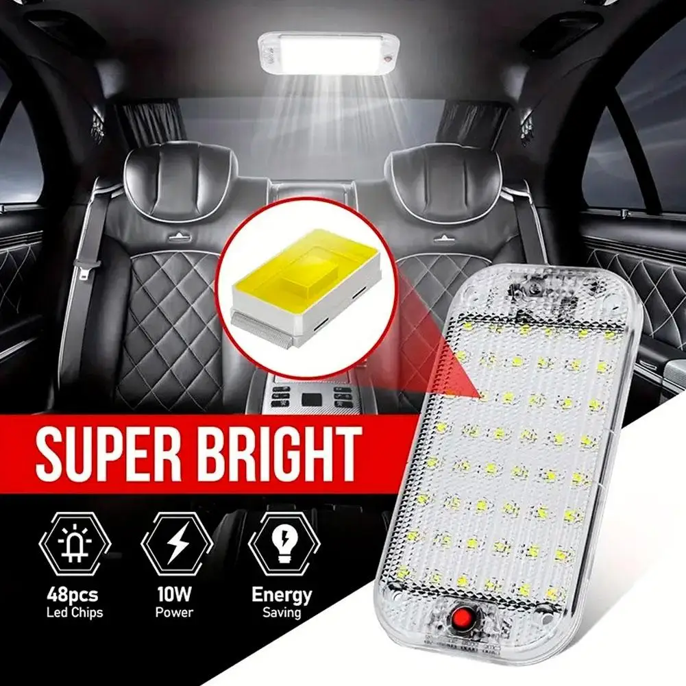 Car Ceiling Light With ON/OFF Switch Bright LED Auto Interior Dome Light For Box Trucks Campers Boats RV Reading Lamp 12-85V
