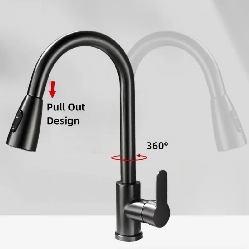 

Pull Out Type Kitchen Faucet with 360 Degree Rotation Cold and Hot Water Dish Washing Basin Sink Mixer Retractable Kitchen Tap