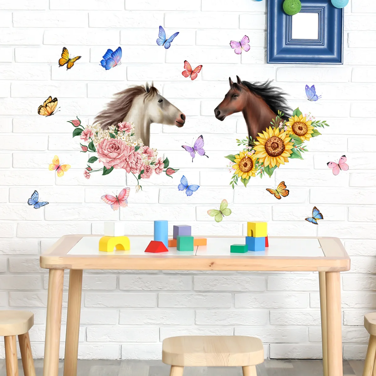 30*80cm Horse Plant Flower Sunflower Butterfly Cartoon Wall Sticker Background Wall Living Room Decoration Mural Wall Sticker