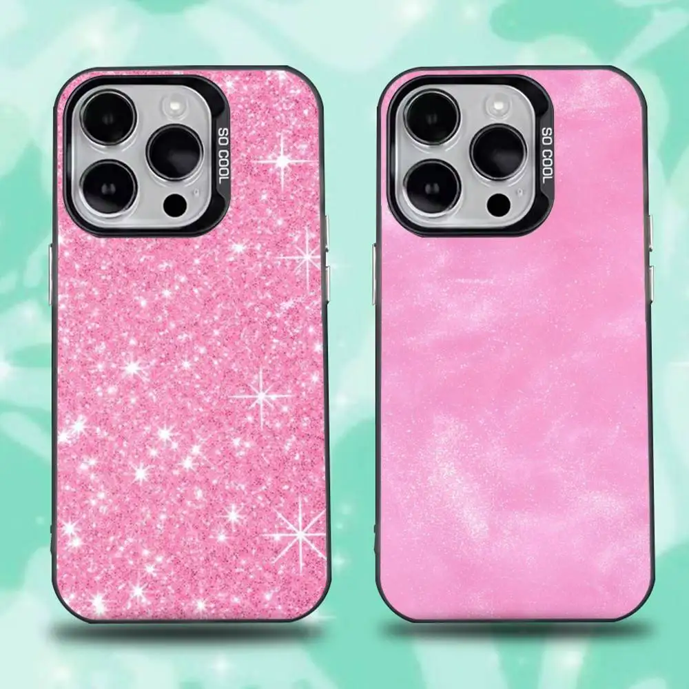 

FHNBLJ Gold Pink Glitter Phone Case For iPhone 16,15,14,13,12,11,Mini,Pro,E,SE4,XS,MAX Black Candy Matte Cover