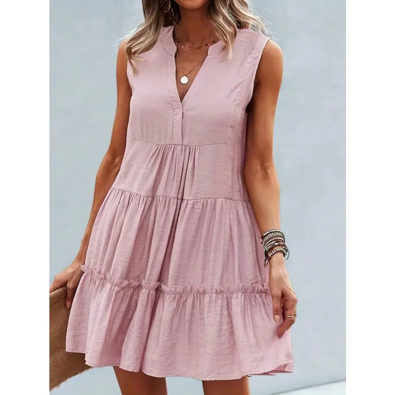 

Плюс размер 1XL-5XL женское повседневное и модное новое однотонное платье без рукавов с v-образным вырезом