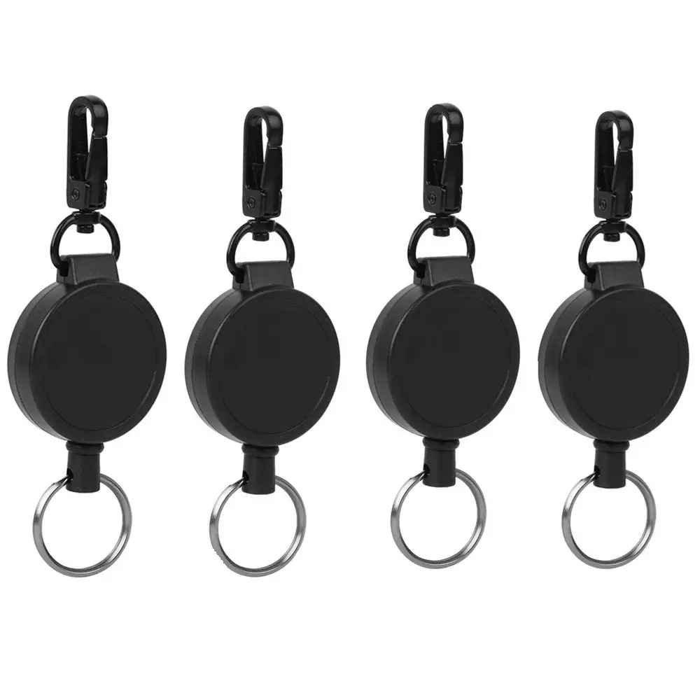 4 Pcs Durable ABS Retractable Keychain Portable High Resilience Stretchable Key Ring Black Anti Theft Keychain Office Use