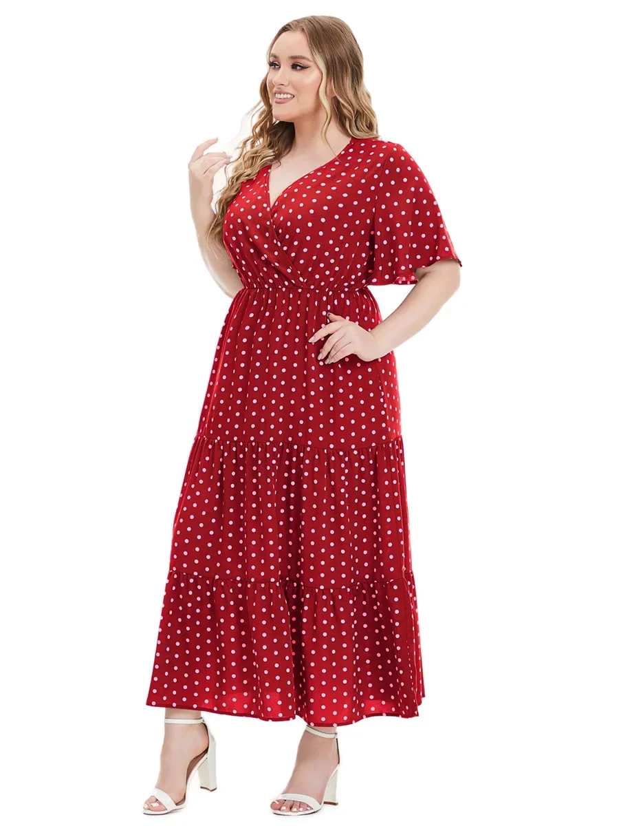 Fashion Summer Dresses 2024 for Women Dress Short Sleeve Female Elegant Clothing Dots Womens Holiday Clothes