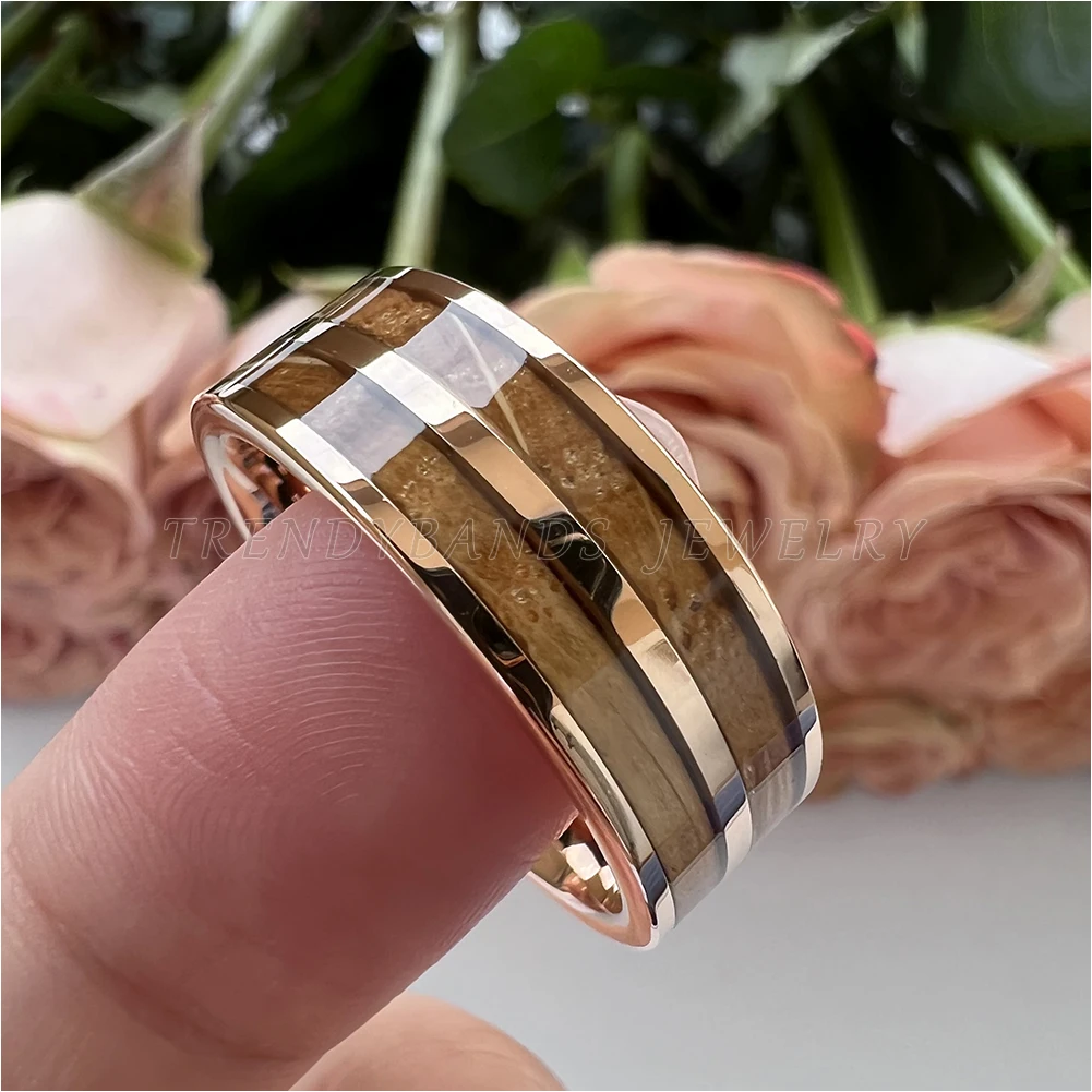 8 mm Herren- und Damenring, Wolfram-Ehering, Paar-Modeschmuck, Whiskyfass, Holzeinlage, poliert, glänzend, bequeme Passform – Detail 19