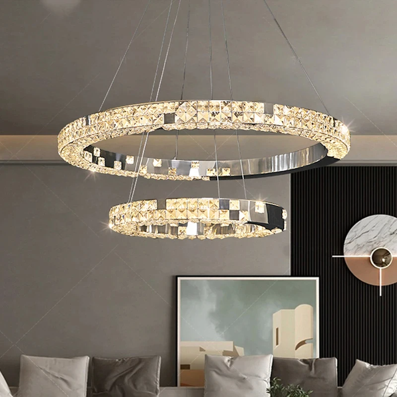 

New Arrival Crystal Pendant Lights Bedroom Dinning Living Room Ceiling Chandelie Lighting Room Decor Gold LED Ring Lamps CX818XW