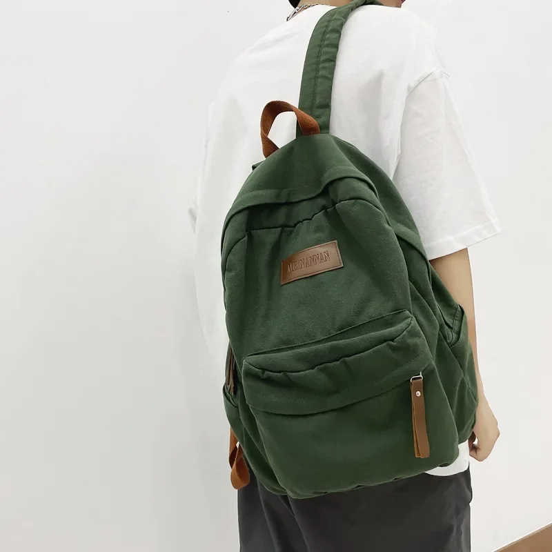 Vintage Solid Color Backpack Double Root Canvas Large Capacity Computer Backpack Men Female Schoolbag Wholesale