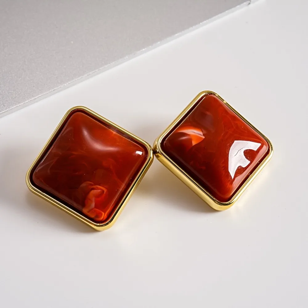 Vintage Colorful Square Stud Earrings Aesthetic Irregular Smudging Ear Studs Acrylic Marble Texture Geometric Earrings Women