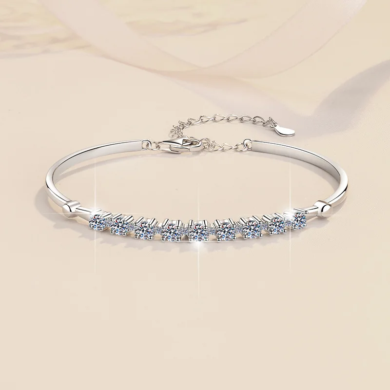 

S925 White Gold Plated Bracelet with 9*0.1ct D Color Moissanite | GRA Certified Elegant Women's Jewelry Gift