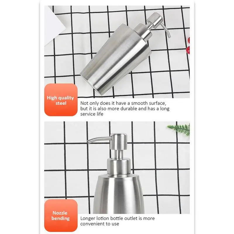 350ml Stainless Steel Liquid Soap Dispenser Bathroom Soap Container Pump Shampoo Lotion Dispenser Bottle Hand Sanitizer Holder