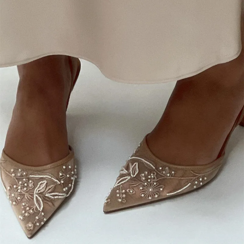Summer and Autumn Pointed Fine Heel Mesh Lace Versatile Wearing A One-Piece High-Heeled Sandals Shoes for Women