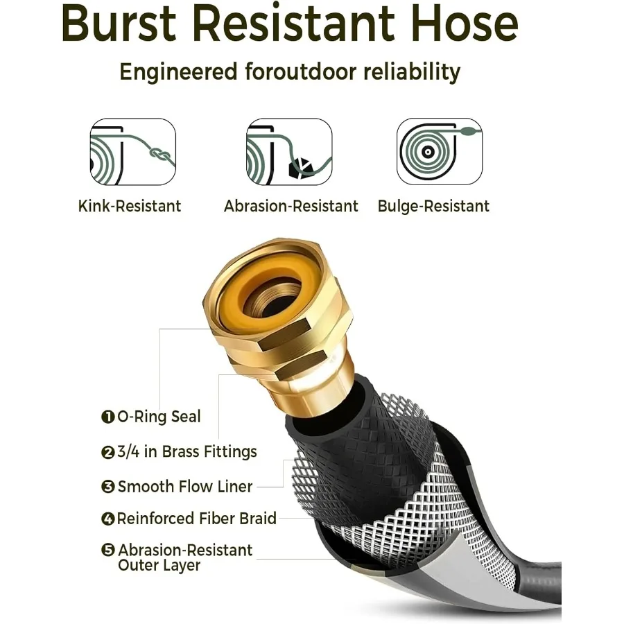 بكرة خرطوم حديقة قابلة للسحب 5 8 بوصة × 100 قدم دعامة معدنية 2025 قفل بسقاطة مزدوج مطور للأشعة فوق البنفسجية حماية من التجميد ختم نحاسي بطيء