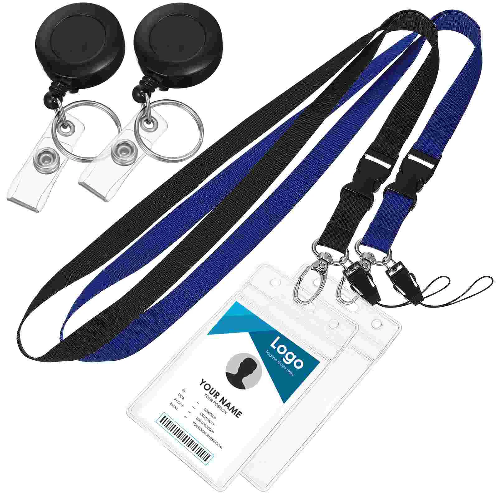 

2 Sets ID Card Holder Sleeve Lanyard and Key Fob Badge with Clear Keychain Sleeves Documents Vertical