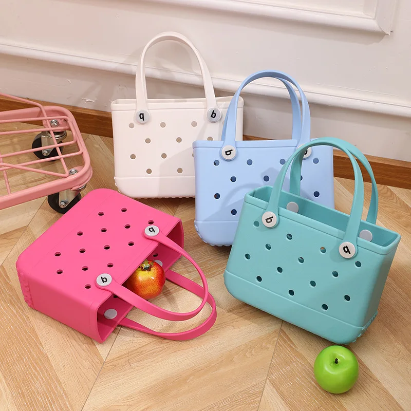 

New Children Beach Bogg Bags Fashion Cute Summer Storage Baskets Children's Outdoor Picnic Tote Small Solid Color Eva Jelly Bag