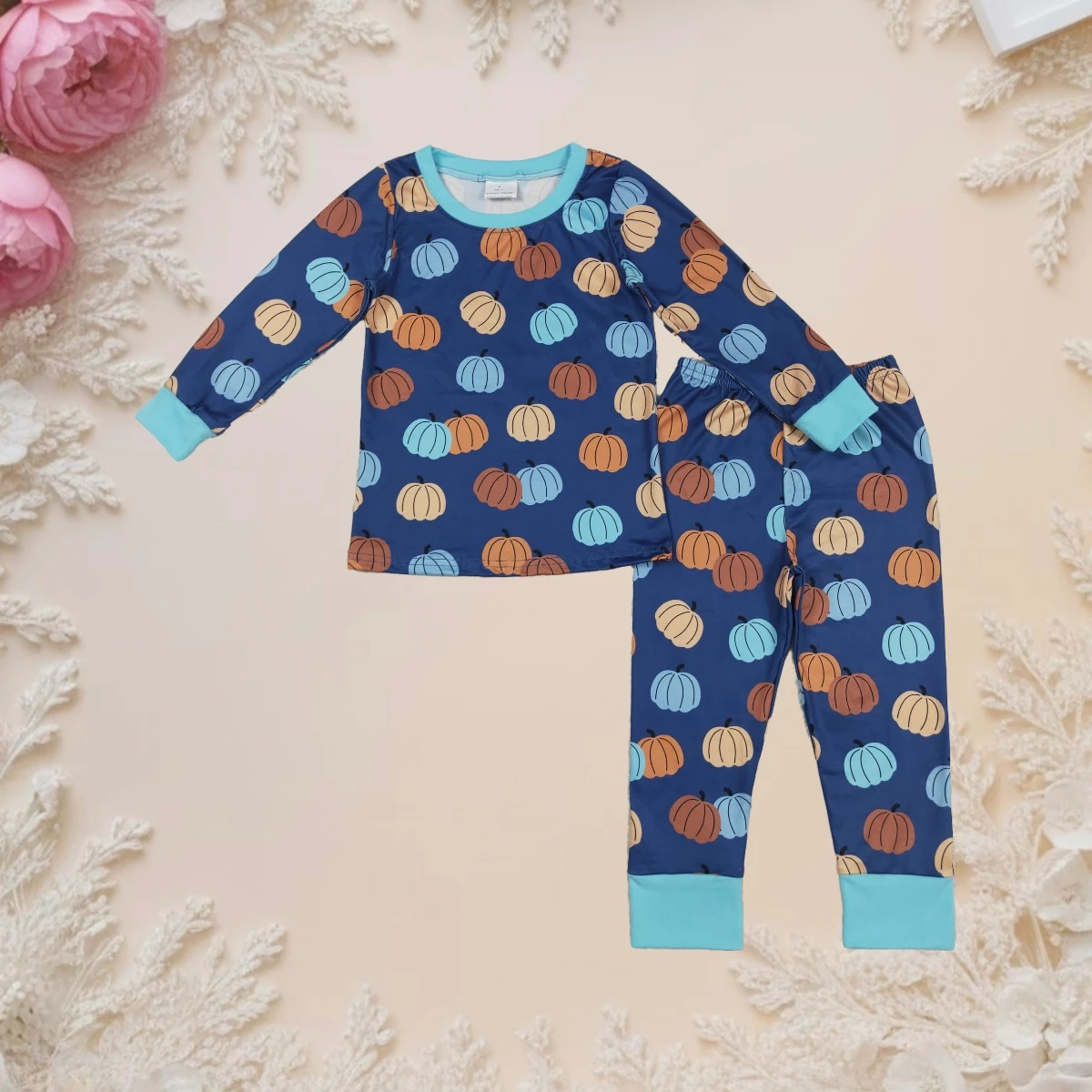 

Baby Boy 2Pcs Long Sleeve Pajamas Sets Clothes Toddler Home Wear Cozy Sleepwear Outfit Blue Pumpkins Tops Pant Children Clothing