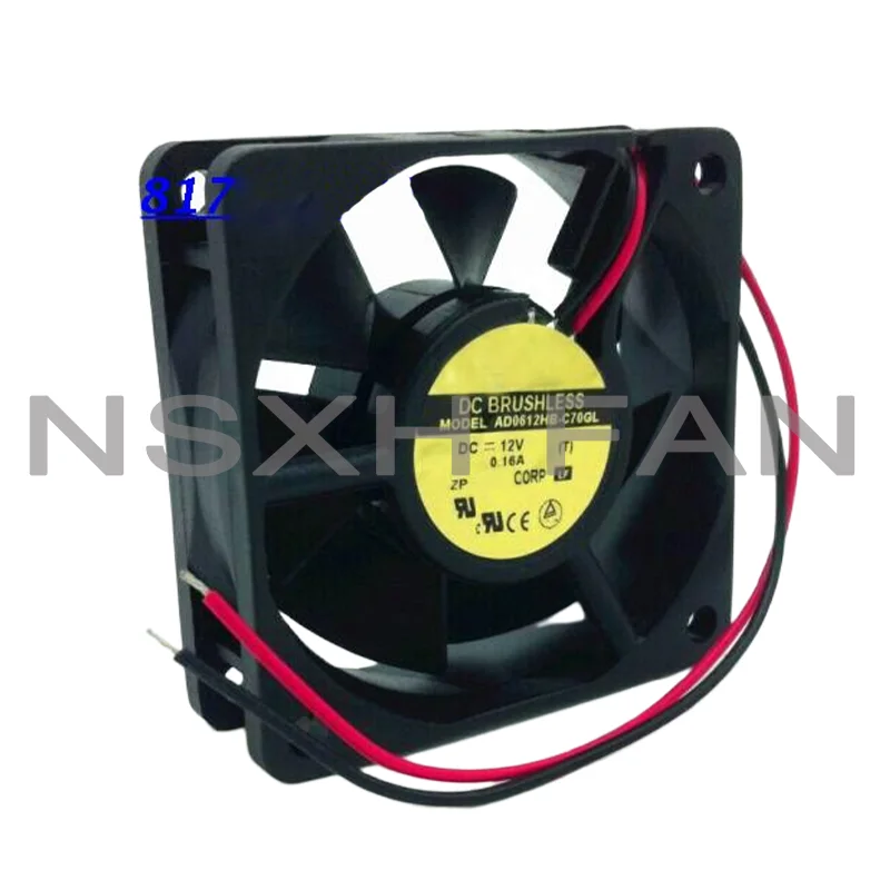 Ventilador de refrigeração do rolamento de esferas, 6cm, 12V, 0.16A, AD0612HB-C70GL, 6020, Novo