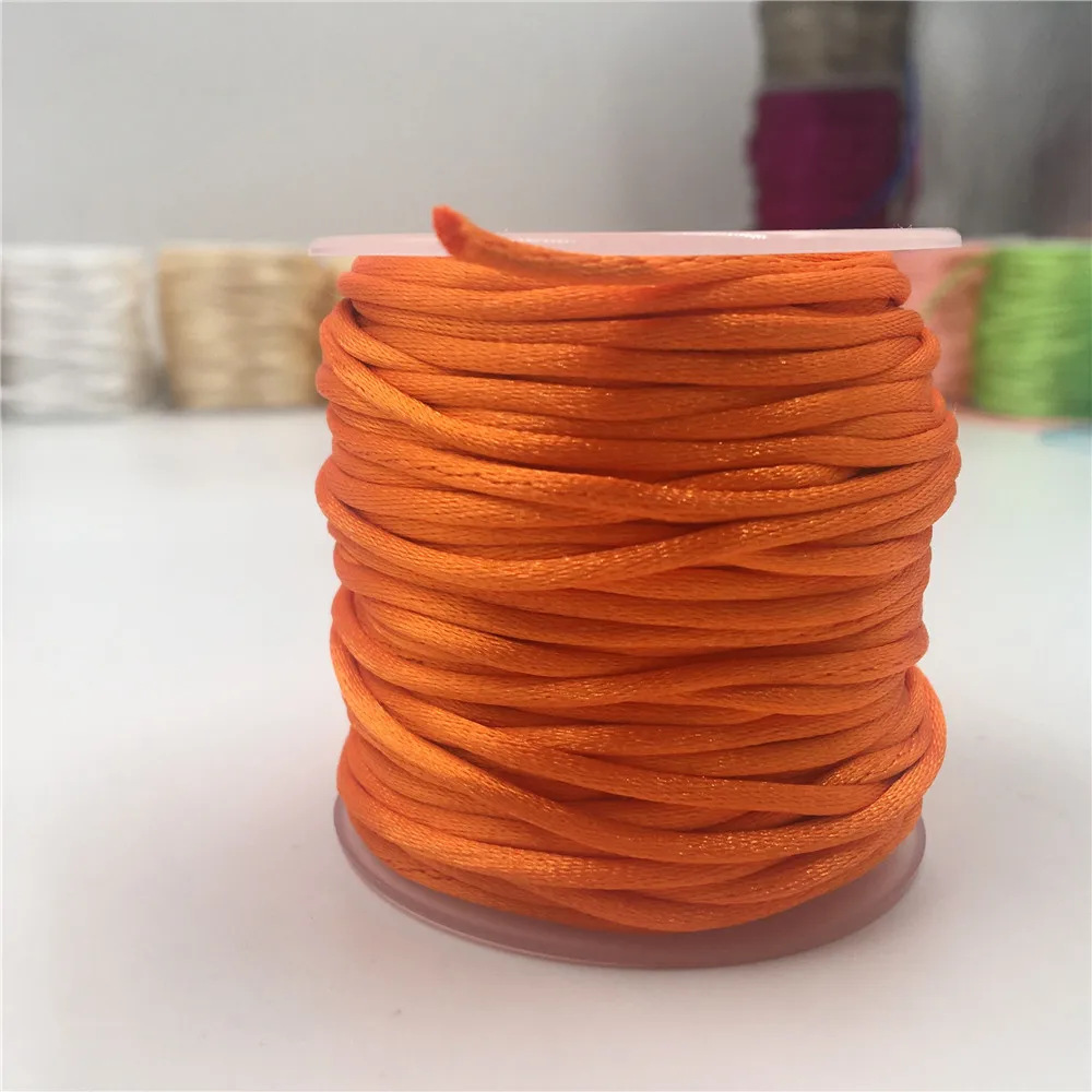 2mm Orange Rattail Satin Cord Thread Chinese Knot Macrame Bracelet Braided String DIY Tassels Beading Thread 10-225meters