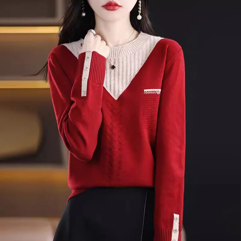 女性用 Y2K ニットセット ツーピース 長袖 ルーズフィット 若見え ベースレイヤー セーター 秋冬