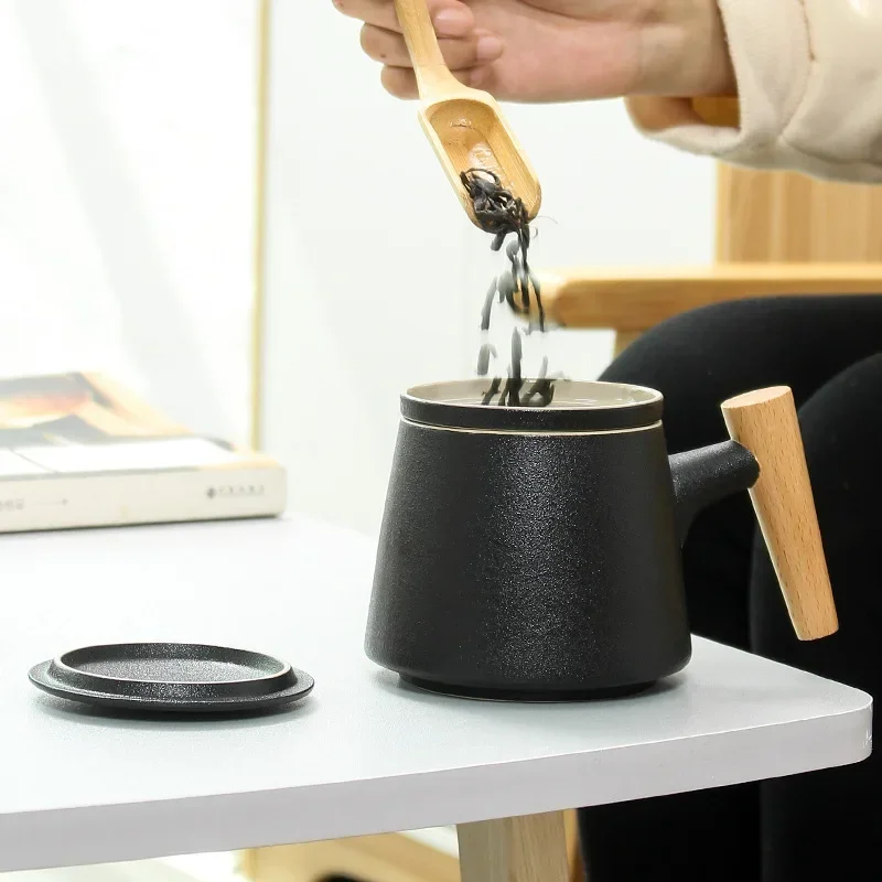 

Creative Ceramic Simple Tea Infuser Cup With Lid Cover Filter Wooden Handle Milk Coffee Juice Tumbler Water Mugs WJ826 E9X1Y1