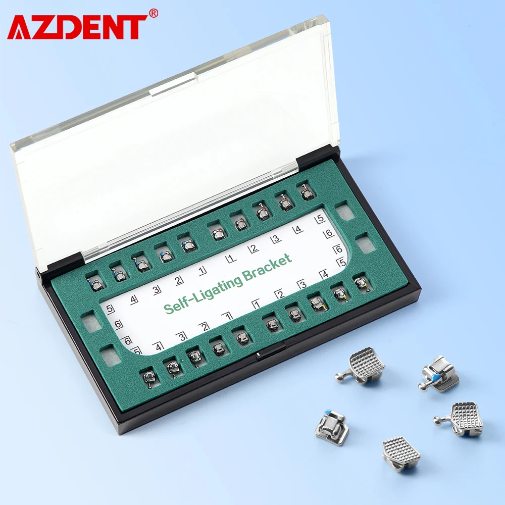 AZDENT Dental Orthodontic Brackets Metal Monoblock Self Ligating Bracket Braces ROTH/MBT 0.022 Hooks 3-4-5 Dentistry Materials