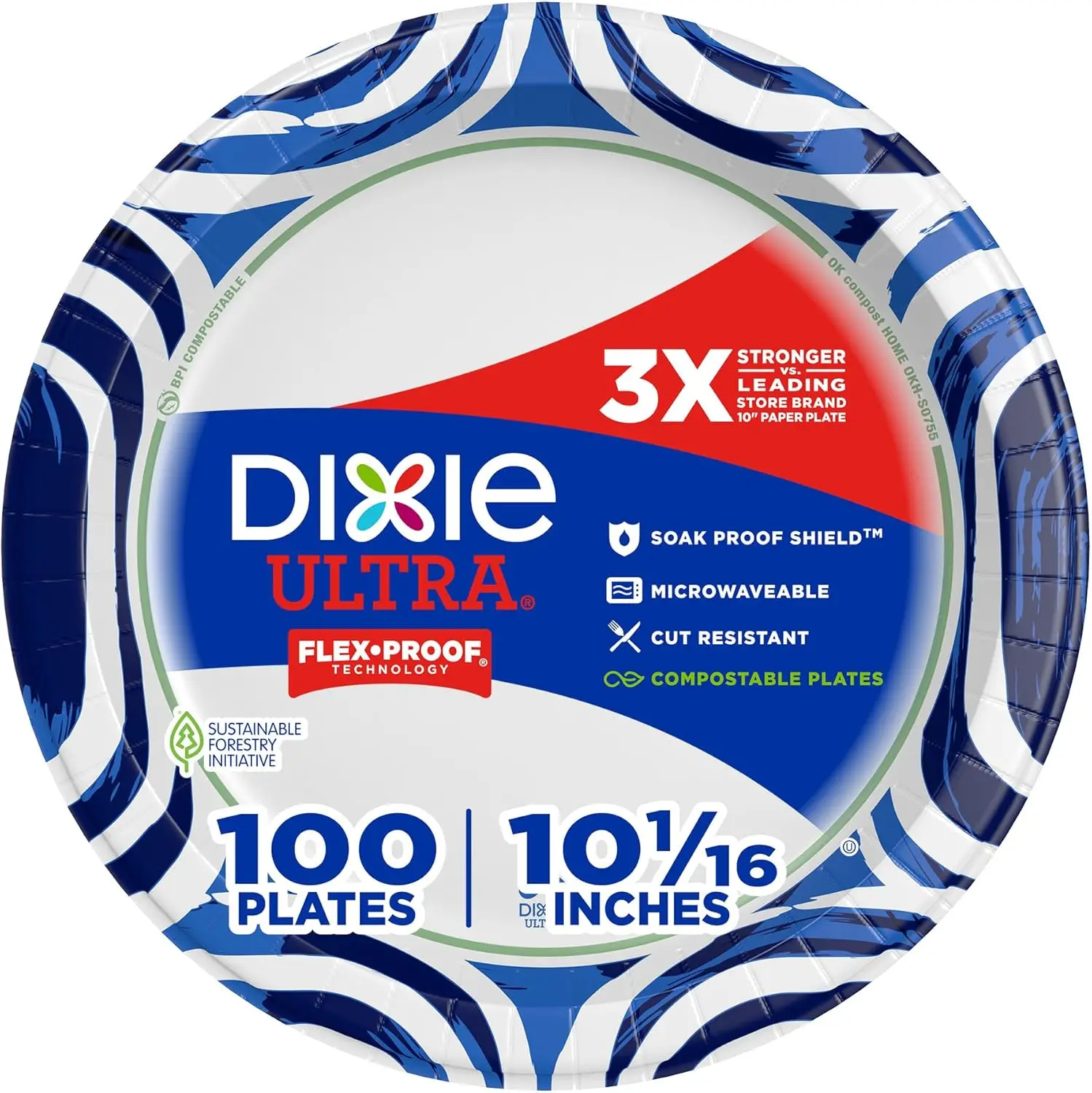 Large 10 Inch Paper Plates, 100 Count, 3X Stronger Heavy Duty Disposable for Messy Meals, Microwave-Safe Soak-Proof