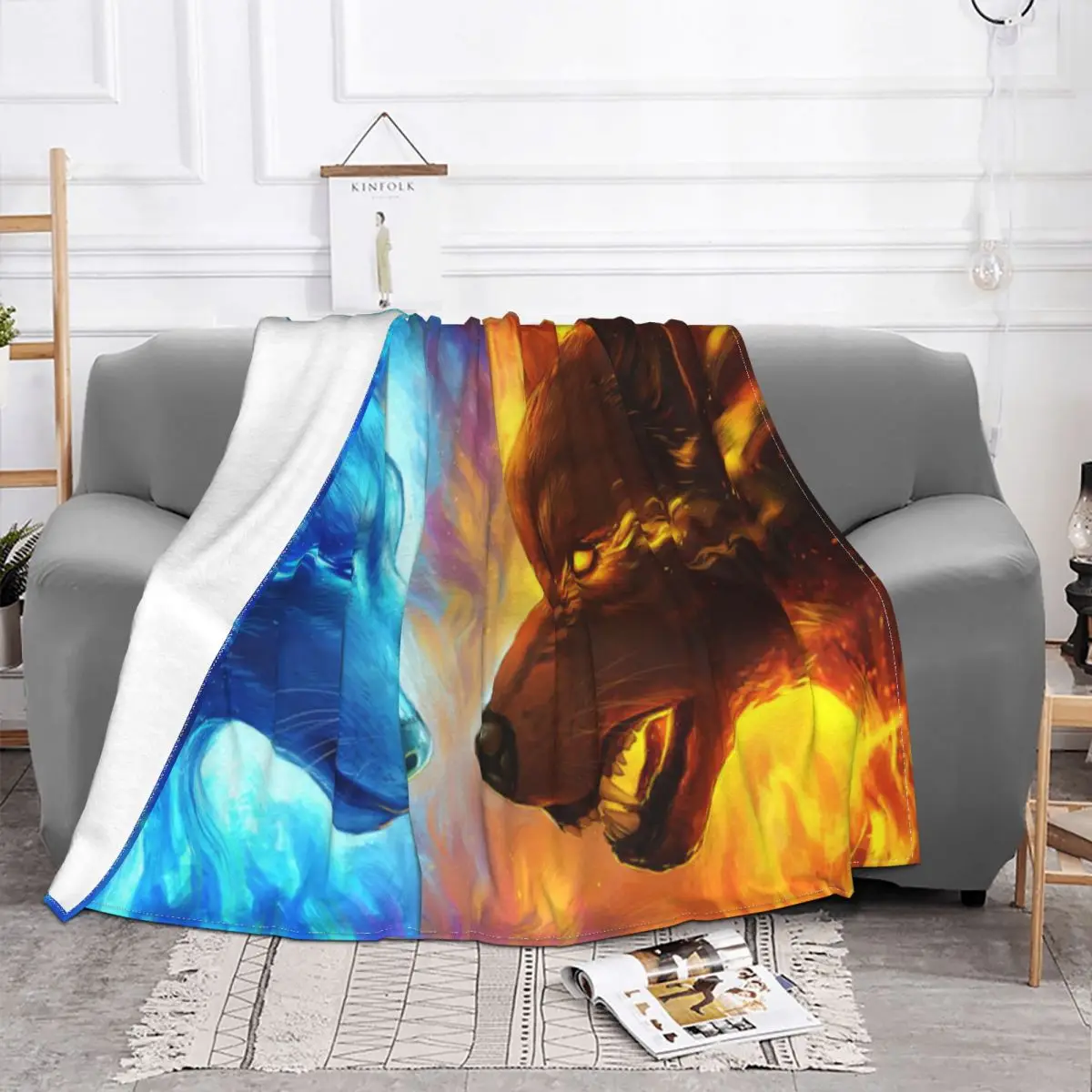 Wolf Ice And Fire Blankets Flannel Print Animal Portable Lightweight Thin Throw Blanket for Bed Travel Bedding Throws