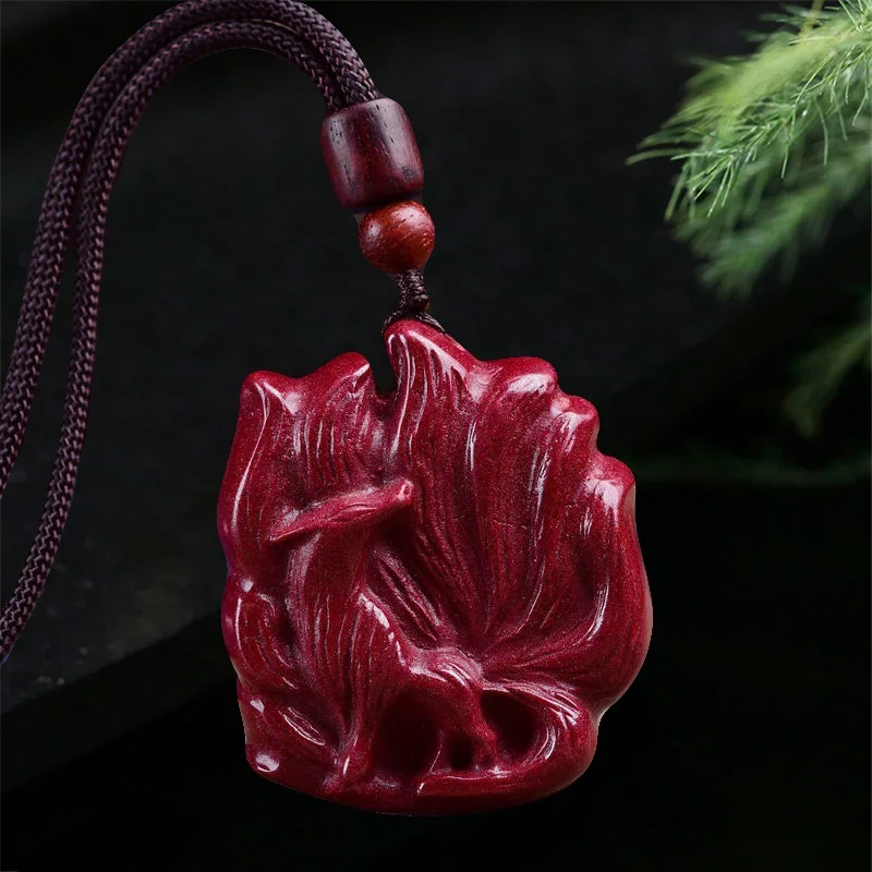 

Gemstone Accessories Men Carved Charm Real Cinnabar Nine Tailed Fox Necklace Pendant Jewelry Designer Red Gift Luxury Natural