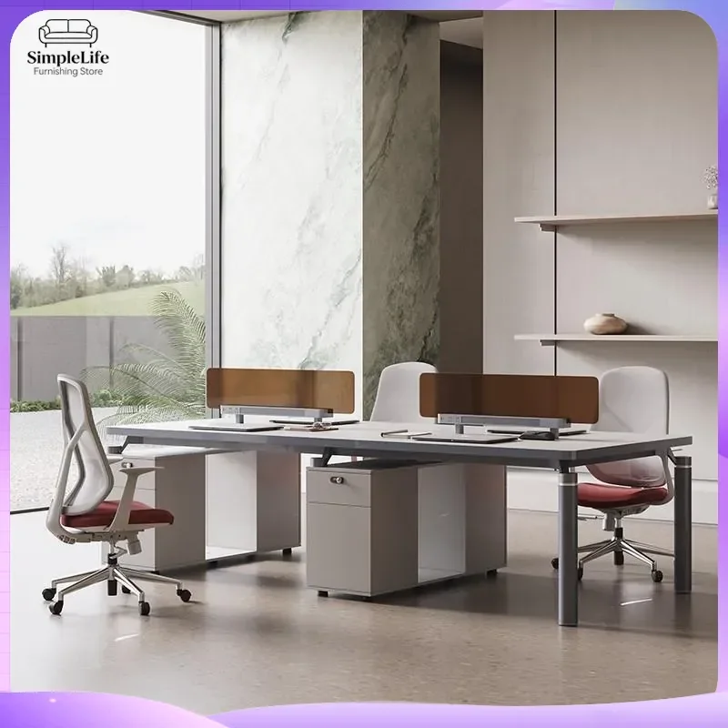 Modern Office Desk with Partition Screen for 6 People Workstation Set Computer Desk with Chair Modern Staff Desk Ergonomic