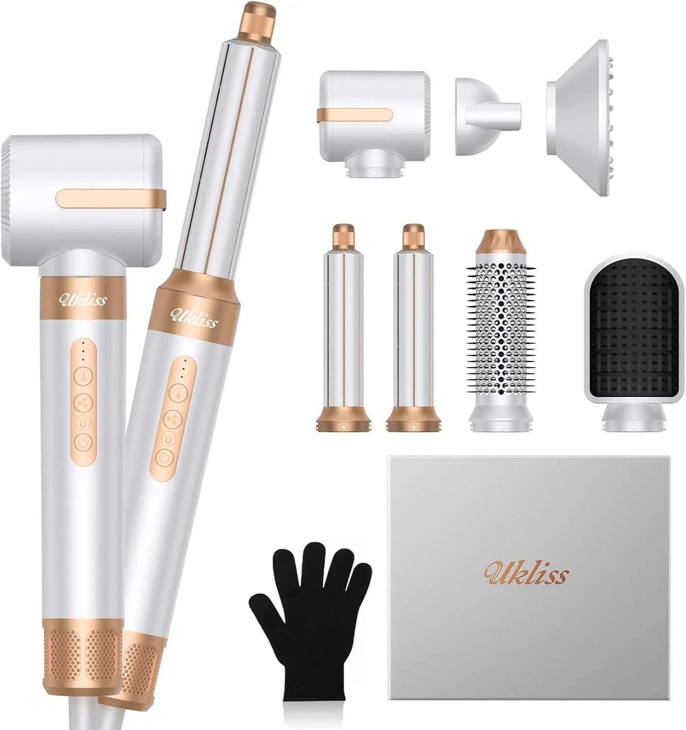 

Щетка для фена 7-в-1 с диффузором, высокоскоростной ионный стайлер мощностью 110000 об/мин для салонных и качественных локонов и выпрямления волос