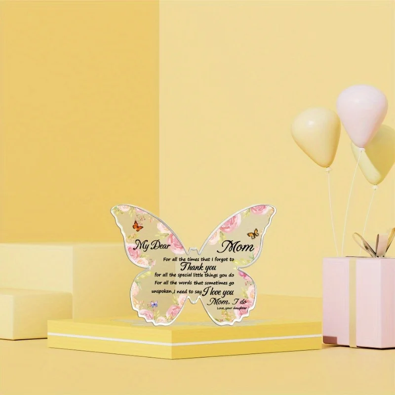 تذكار أكريليك على شكل فراشة - هدية عيد ميلاد فريدة من نوعها (الابنة/الابن إلى الأم)، مثالية للعطلات