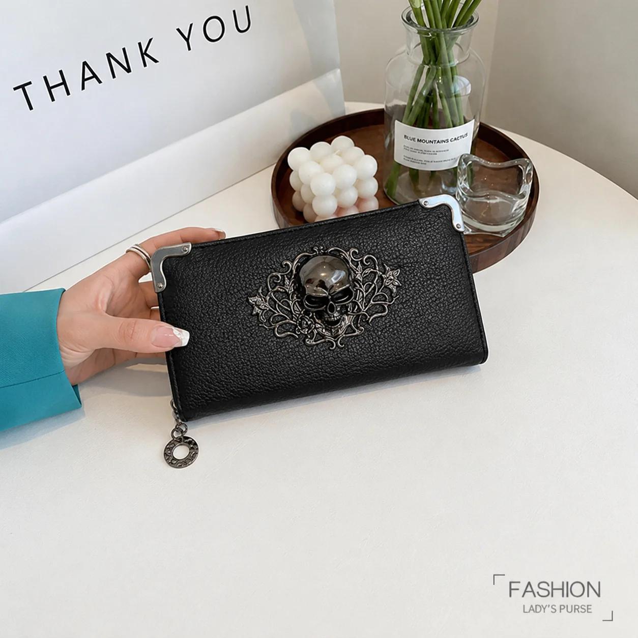 Unisex Lange Männer Frauen Geldbörse Punk Schädel PU Leder Brieftasche Zipper Clutch Tragbare Casual Dame Bargeld Geldbörse Brieftasche – Detail 5