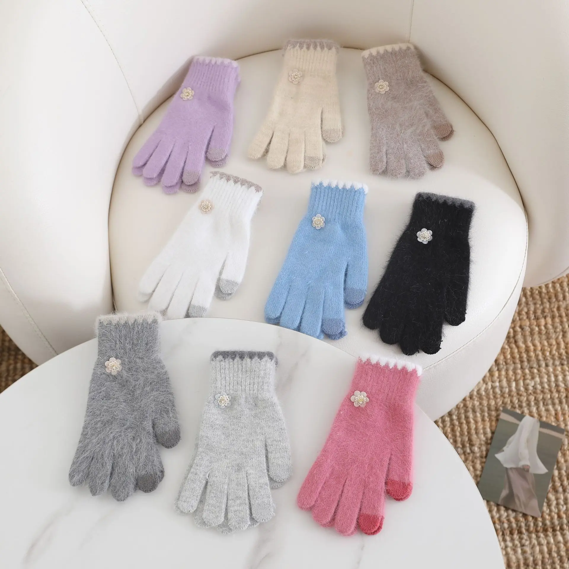 Touch Screen Warm Gloves Women's Winter Plus Velvet Cute Student Writing Fingerless Finger Cold-proof Knitted Gloves