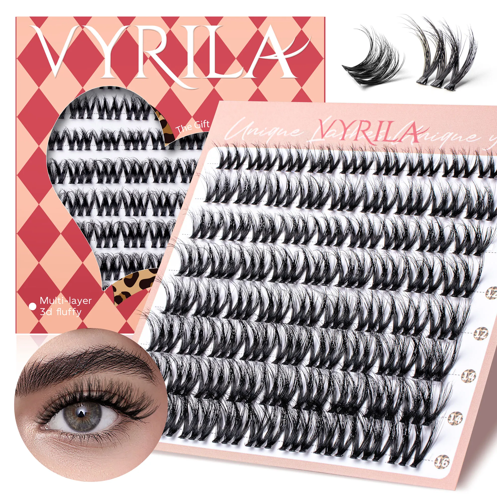 

VYRILA Cluster Lashes Individual Lashes Cluster Mix Lash 3D Wispy 0.1mm Superfine Invisiband D Curl DIY Lash Extension