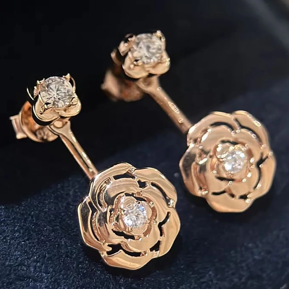 

Custom Solid 14K Rose Gold Women Stud Earrings Rose Flower Wedding Anniversary Engagement Party Moissanite Diamond Drop Earrings