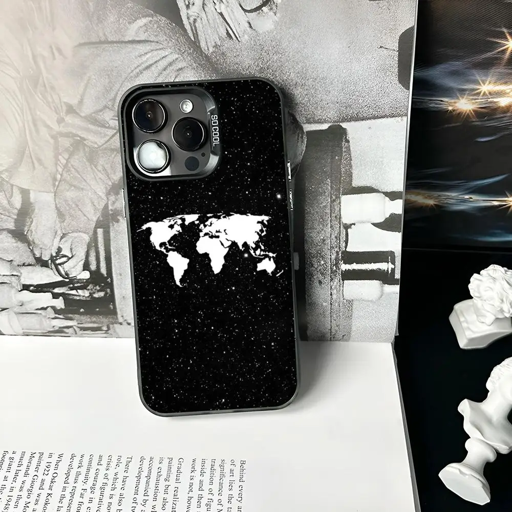 W-World M-Map Travels Phone Case Matte Colored Silver For iPhone 15 16 14 13 12 11 Pro Max Plus XS X Shockproof Hard Cover