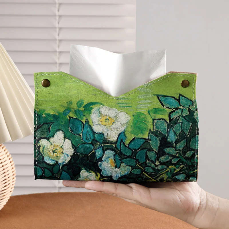 Luxury white rose tissue box-elegant oil painting design for home and car