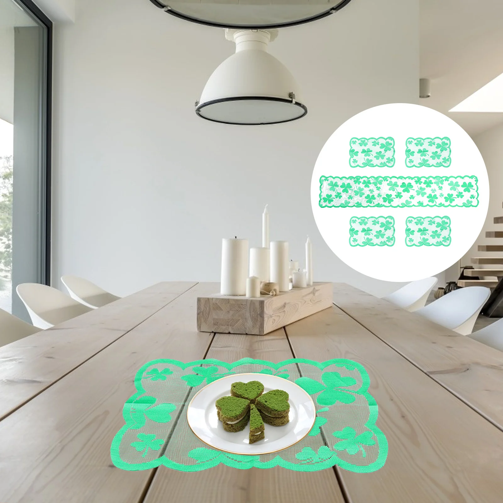 

1Set St Patrick's Day Placemat Set Shamrock Pattern Reusable Eco Friendly Table Decoration Mat Stylish Household Table Mat