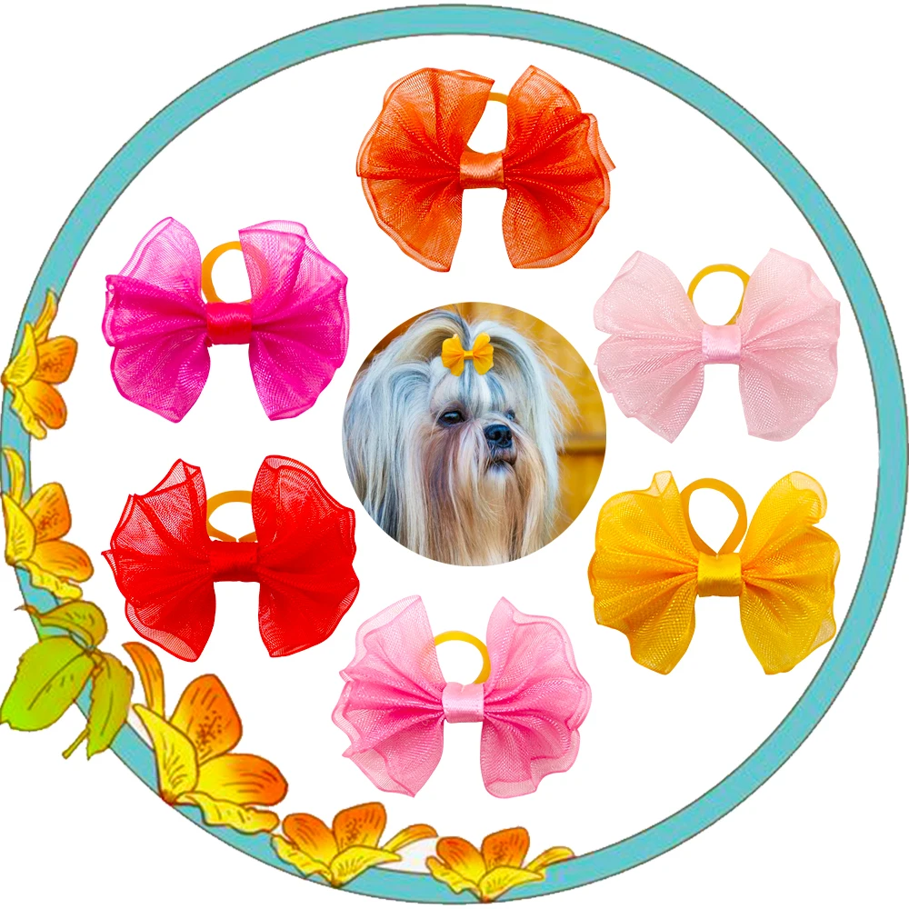 20pcs Dog Hair Bows Lace Dog Hair Accessores Pet Grooming Supplies Cute Small Dogs Bows Rubber Bands Accessoreis For Small Dogs