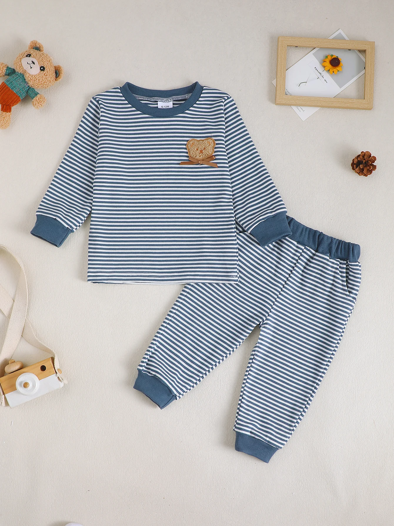 Baby-Jungen-Set für Frühling und Herbst mit Bärenmuster, Rundhalsausschnitt, langen Ärmeln und langen Hosen, Babykleidung, Kleinkind-Outfit – Detail 1