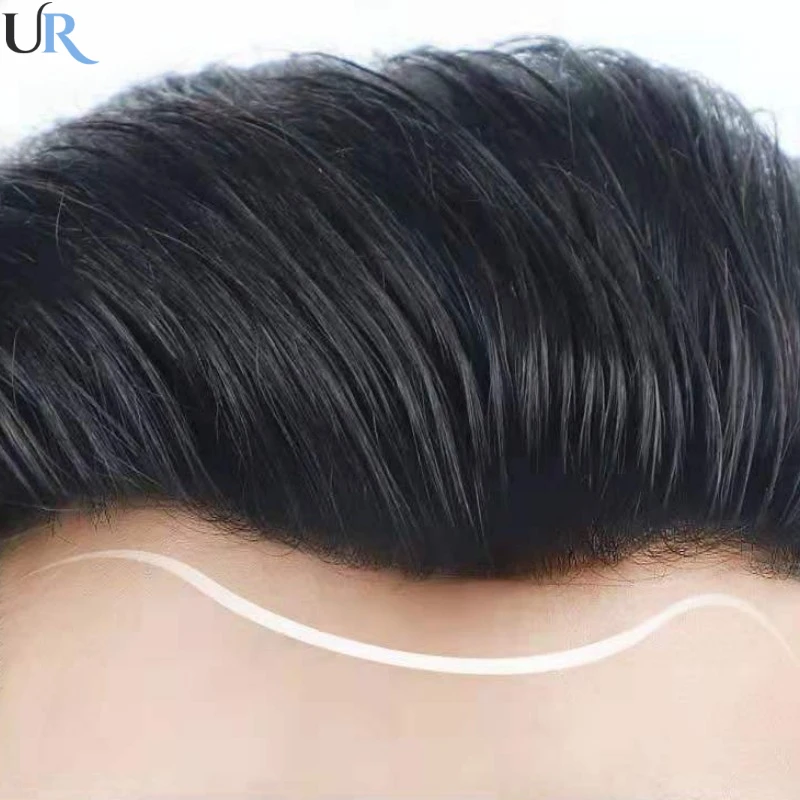 Men Human Hair Toupee Skin Base Breathable Wigs Man Natural Hair Systems Biological Skin Base Men Toupee Male Hair Prosthesis