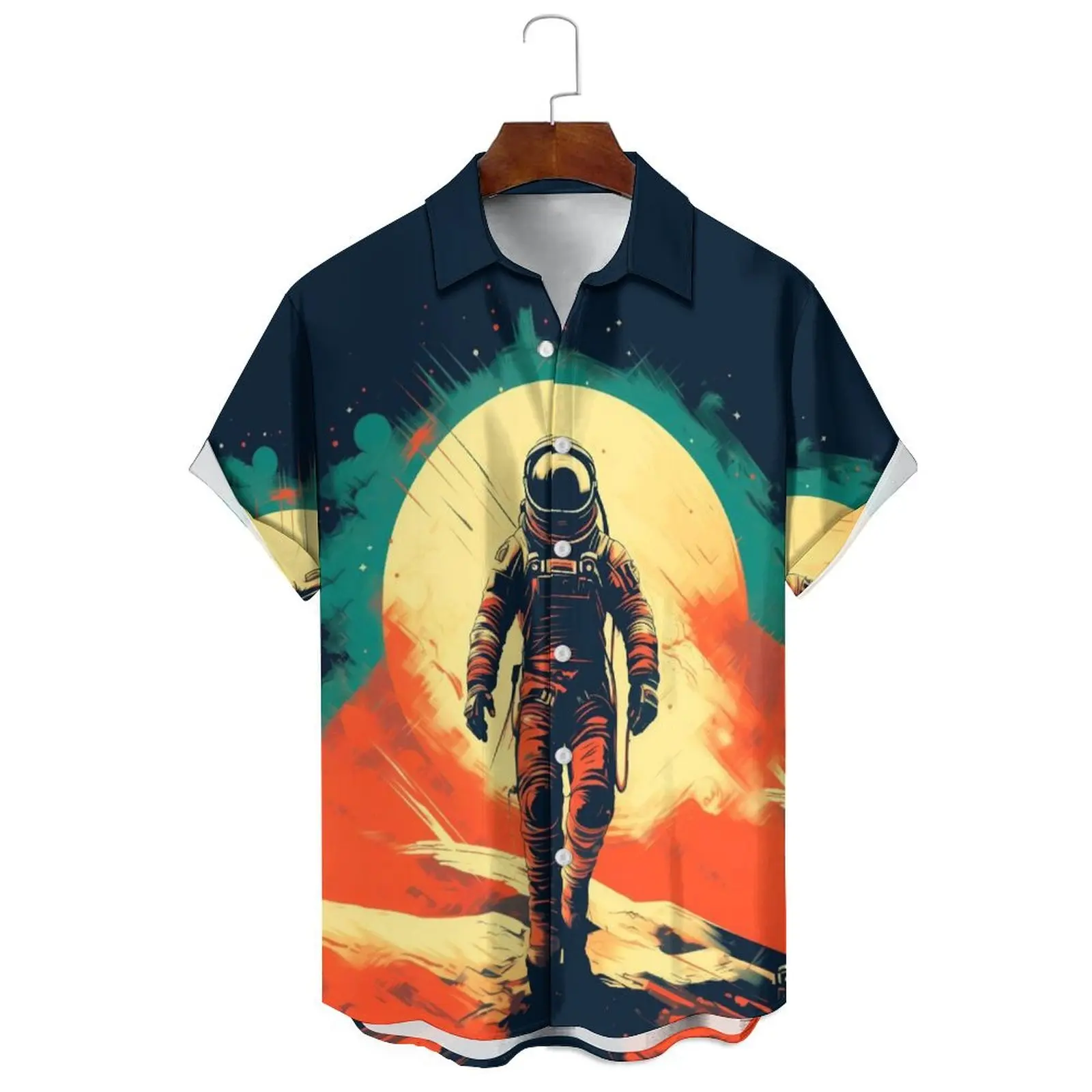 Summer Fashion Men\'s Dopamine Cartoon Abstract Print Punk Style Loose Casual Breathable Single Breasted Short Sleeve Shirt