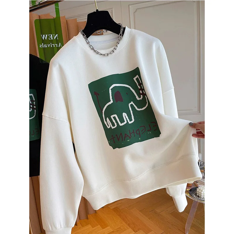 Korean O-neck Cartoon Pattern Sweatshirts Female Autumn Fashion Loose Top Tee Women Clothes New Casual Printing Long Sleeve Tops