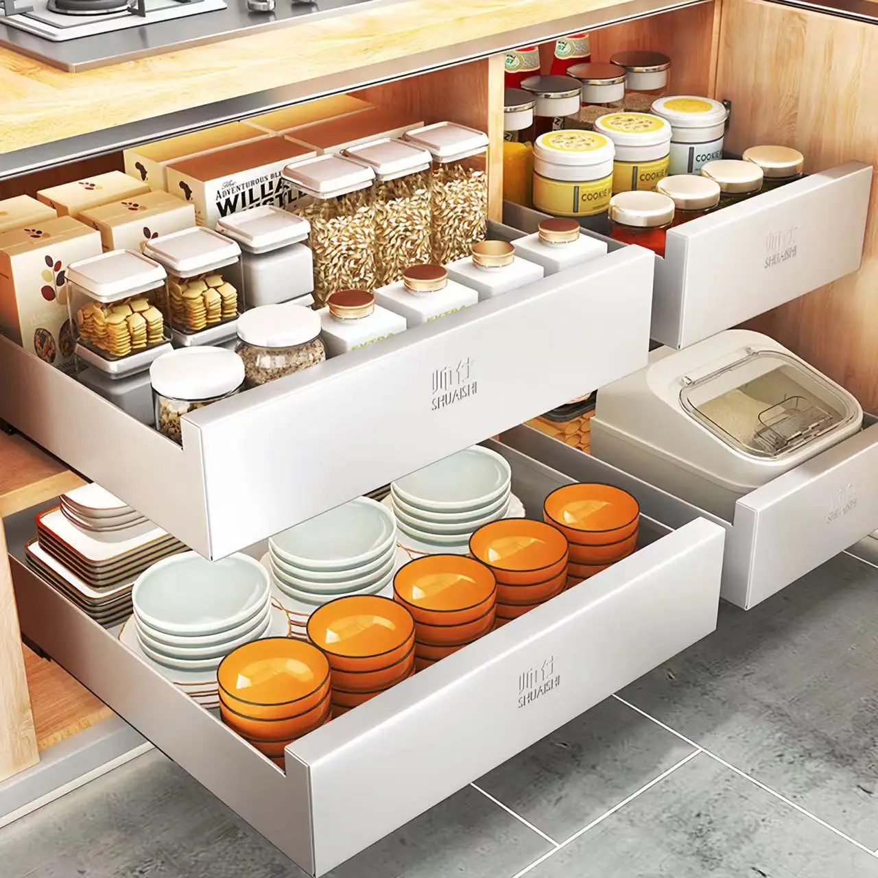 

Kitchen Cabinet Drawer Slide Rail Push-Pull Storage Rack Telescopic Basket Storage Rack Seasoning Rack Dish Rack