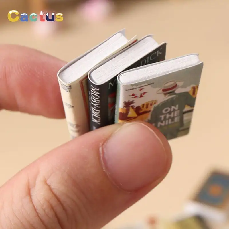 1:12 Miniatures Items Dollhouse Books Assorted Retro Vintage Mini English Book Pretend Play Toys Doll House Decor Accessories