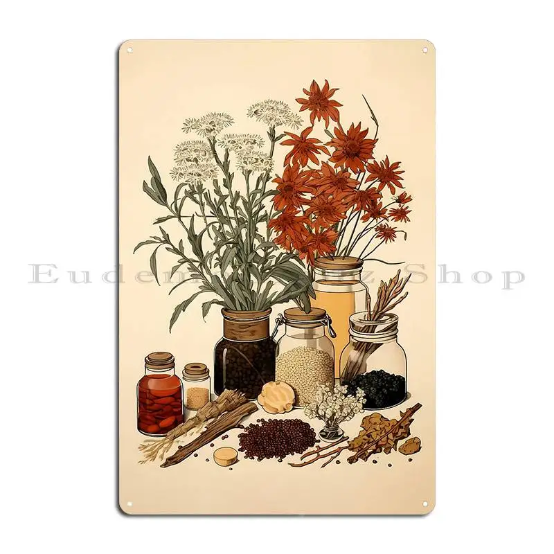Vintage Botanical Illustration Herbs And Spices Captivating Art Metal Plaque Design Club Design Create Custom Tin Sign Poster