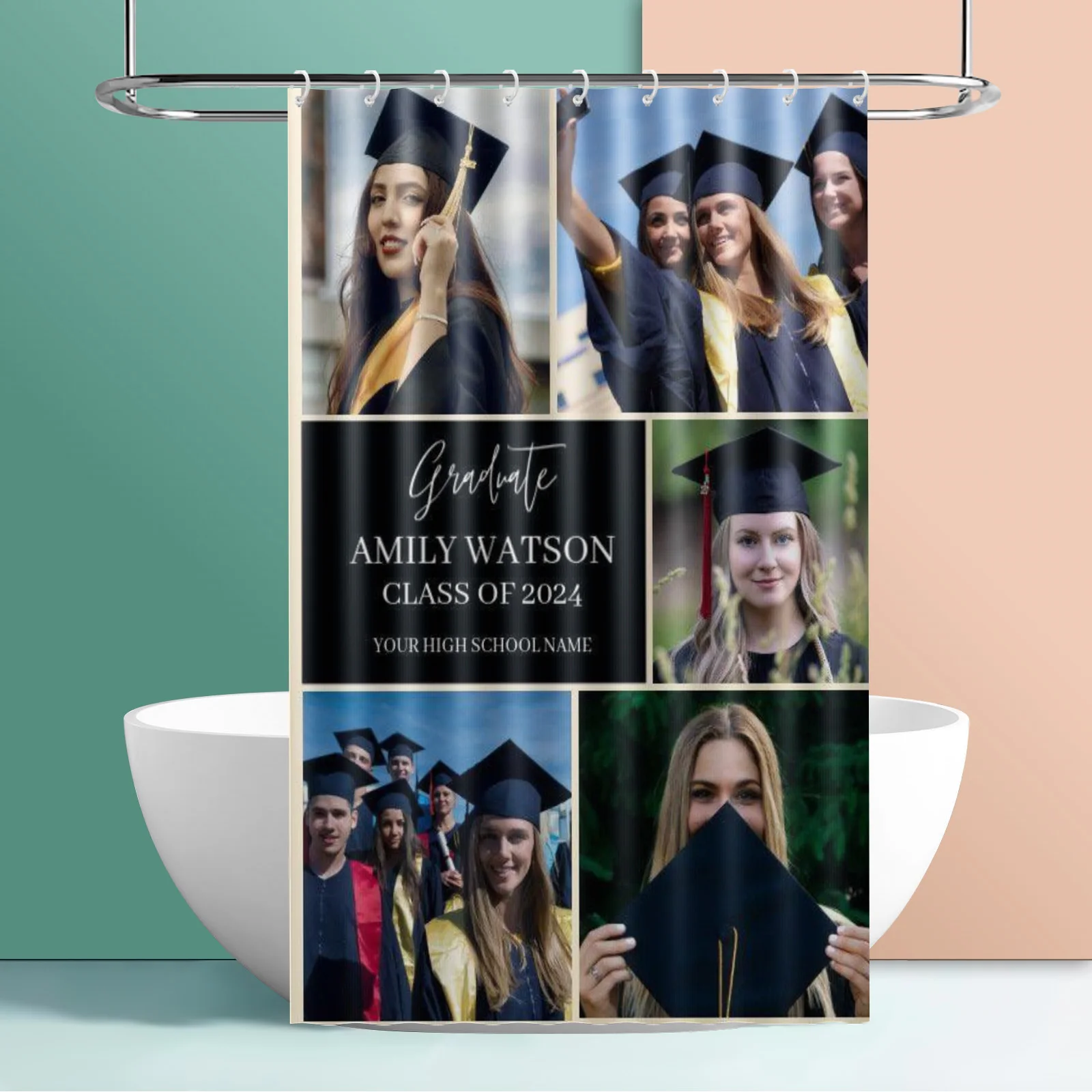 

Custom Picture Personalized Shower Curtain Modern Style Home Decor Print, Water-Resistant Polyester Bath Curtain with Free Hooks