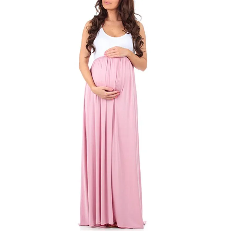 

Maternity Clothing Summer Sleeveless maternity dress Solid Round Neck Stitching Pregnancy Dresses Full Dress