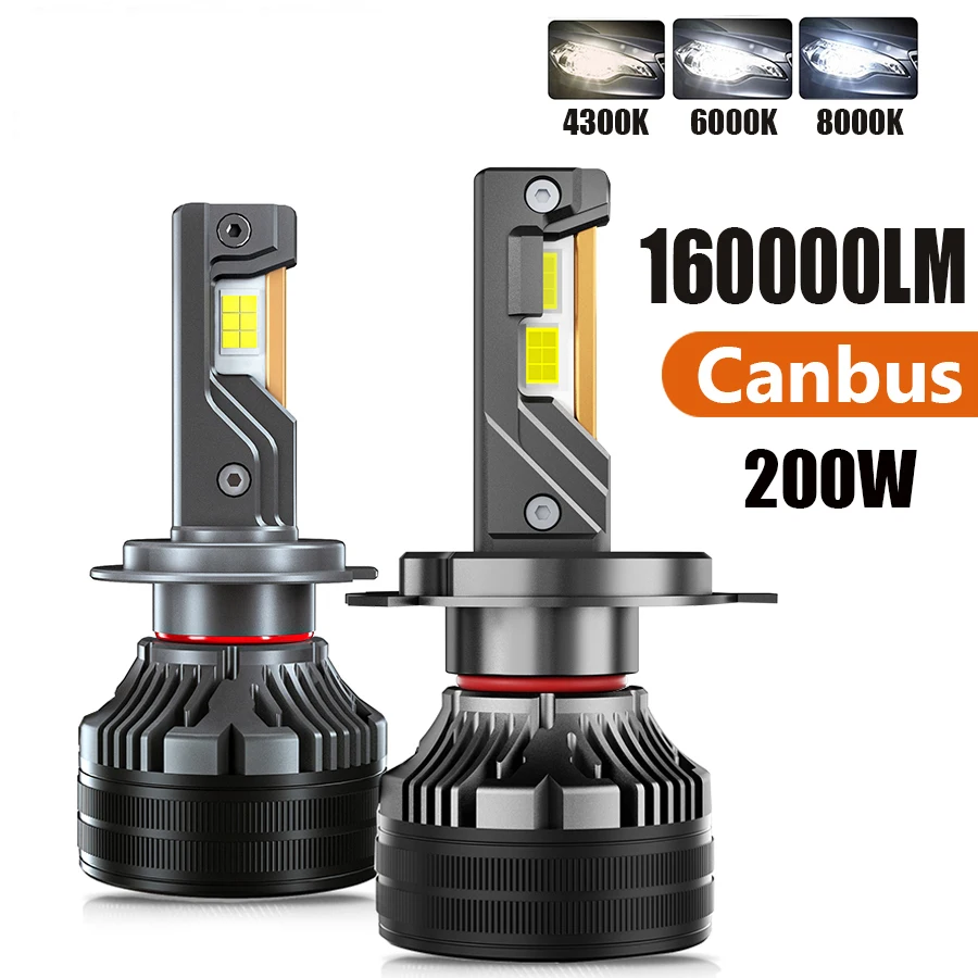 

2PCS 6000K 160000LM 200W H7 Led Headlight Bulb 4300K H4 LED H11 HB3 9005 HB4 9006 3 Copper Tube K5C Led Light Kit for Car 12V