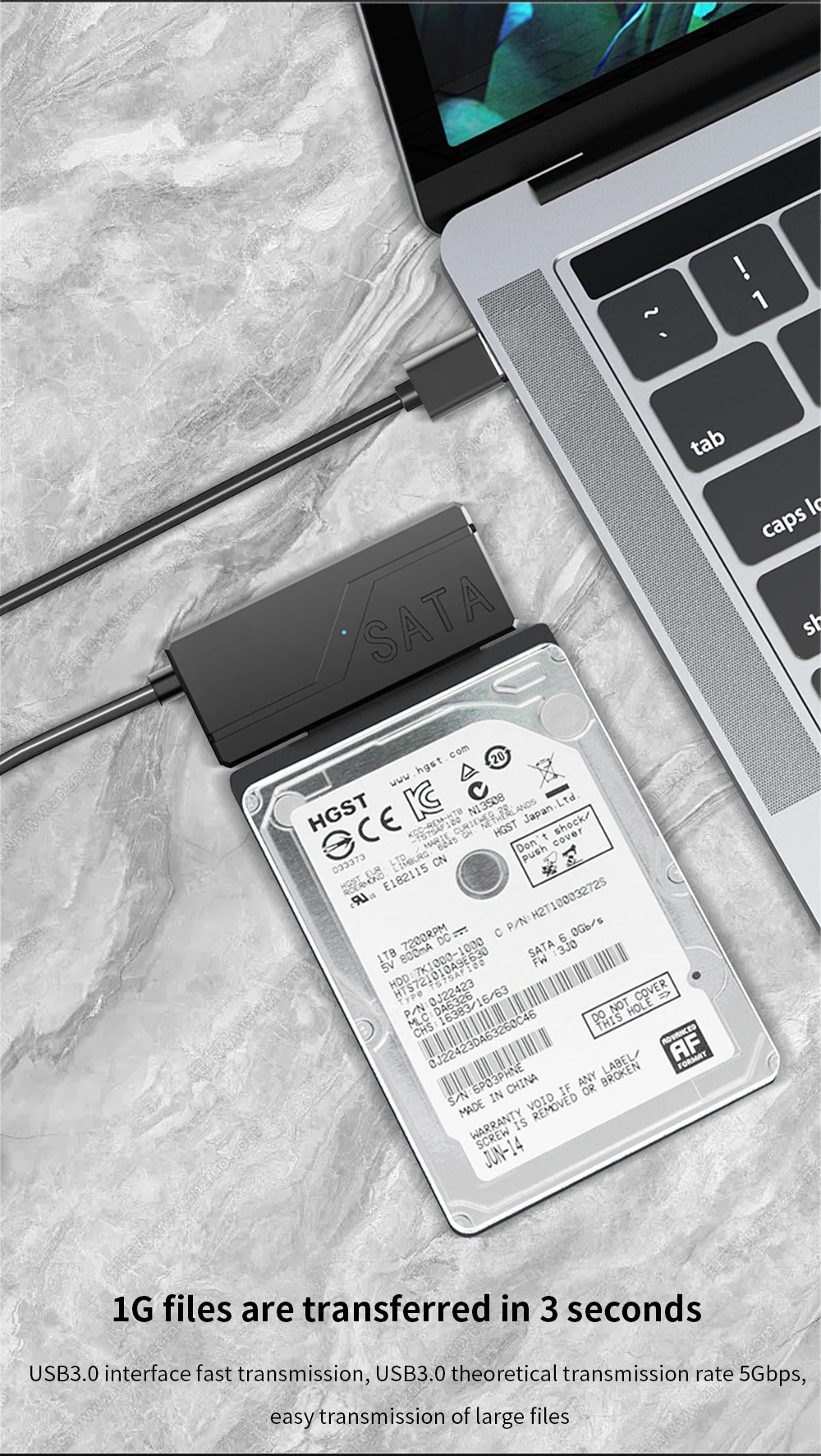 TISHRIC USB-SATA-Kabel, USB 3.0 auf 22-poliger SATA-Adapter, unterstützt 3,5 2,5 Zoll externe HDD SSD-Festplatte, externer Festplattenleser – Detail 5
